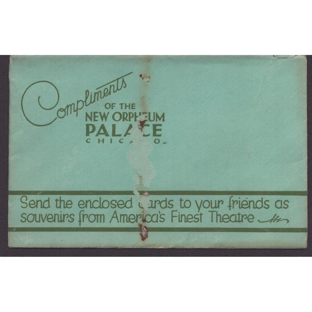 Vtg New Orpheum Palace Chicago IL Postcard Souvenir Envelope Theater Ephemera